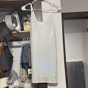 Silver Sequin Slip Dress